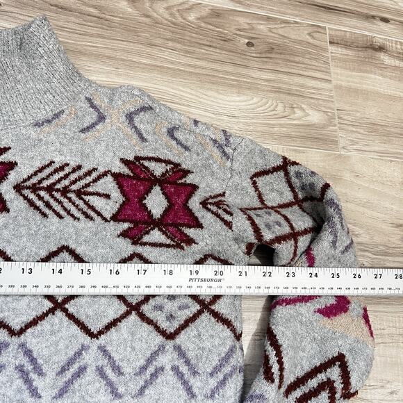 Lou & Grey Mock Neck Fair Isle Tunic Sweater Comfy Cozy Gray Size S - Picture 5 of 7